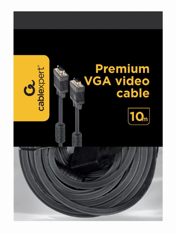 Кабель Cablexpert VGA - VGA (M/M), HD15, з 2-ма фер. кільцями, чорний, 10 м (CC-PPVGA-10M-B) пакет